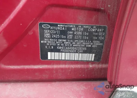 2011 Hyundai Sonata Hybrid from USA, damaged, VIN KMHEC4A49BA016566